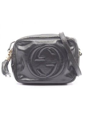 Gucci Shoulder Bag Soho Disco Interlocking G Navy Patent Leather